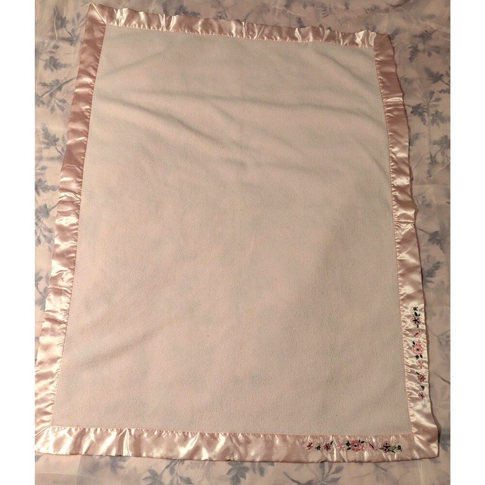 Baby lovey blanket SMALL WONDERS Satin Trim EMBROIDERED Corner Pink Fleece Soft